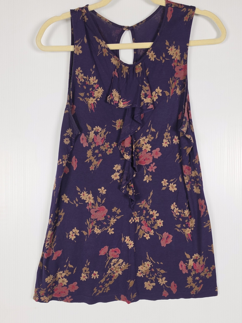 Chaps Purple Floral Ruffle Tank